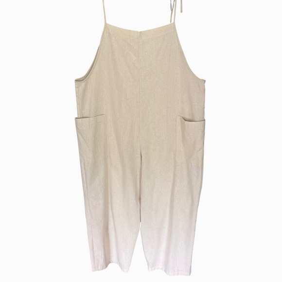 FAVLUX Pants - Favlux Womens Beige Cotton Blend Wide Leg Drop Crotch Jumpsuit Overalls Medium